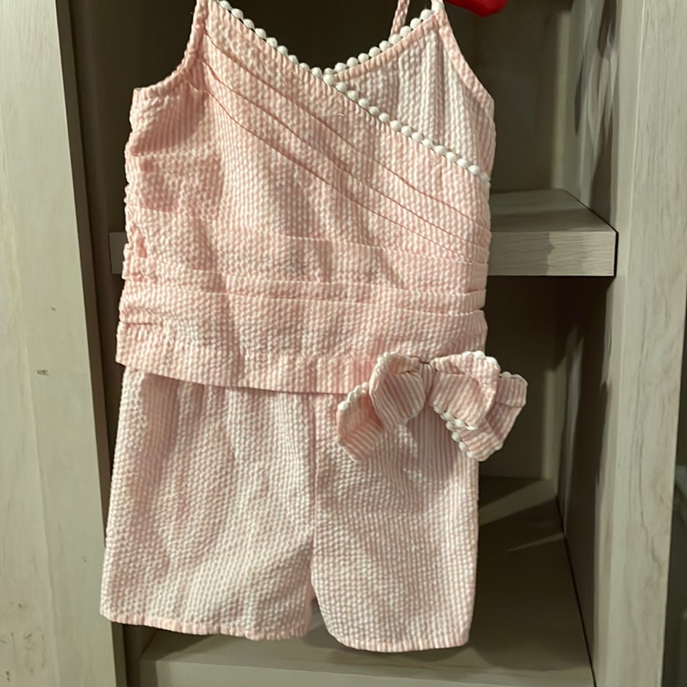 Janie & Jack pink & white striped romper girls size 4